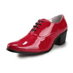 Big Size 6CM High Heel Man Dress Shoes Solid Color Formal Office Lace Up Party Wedding Business Height Increasing Leather Shoes