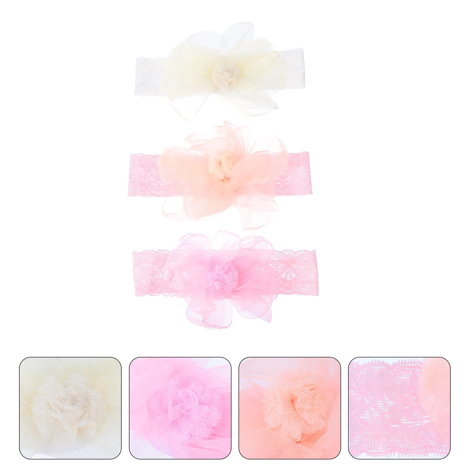 3 قطع من عصابات الرأس المصنوعة من الدانتيل على شكل زهرة لإكسسوارات الشعر المرنة الرائعة، أغطية رأس بتصميم ناعم وصديق للبشرة