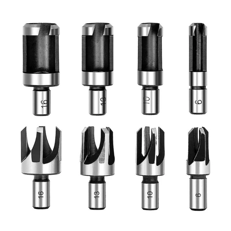 

652F 8Pieces Carbon Steel Woodworking Chamfer Drill Bits Straight and Tapered for Quick and Easy Woodworking