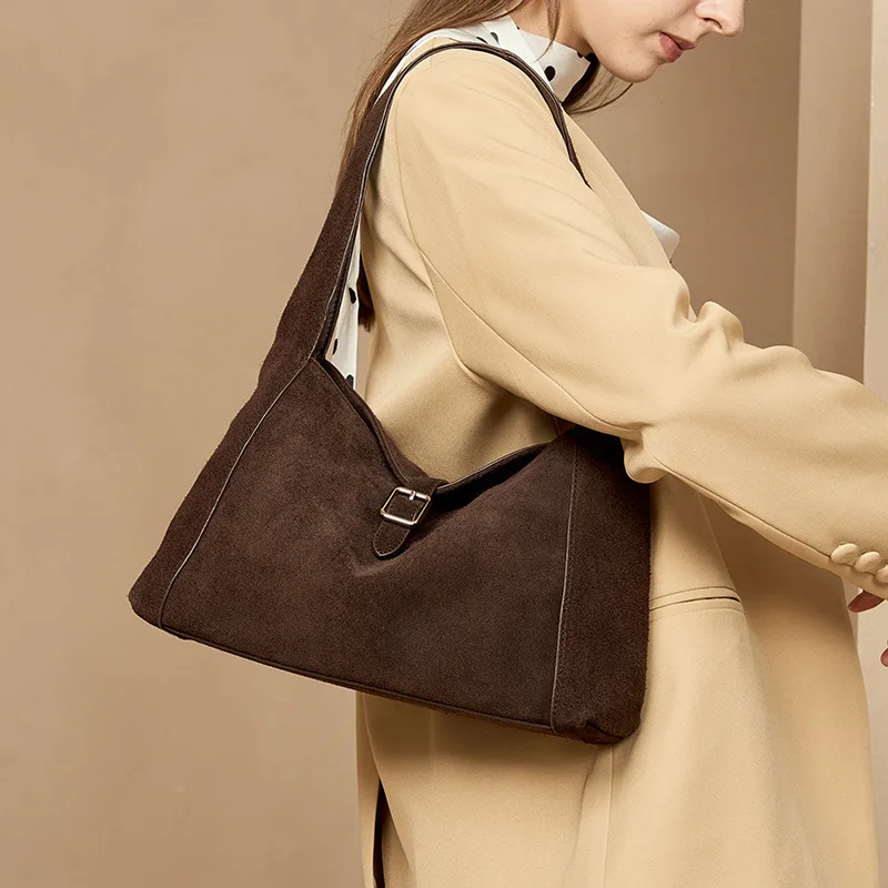 Suede bag new women's handbag leather cross-border light commuting niche high-end fashion women's shoulder bag