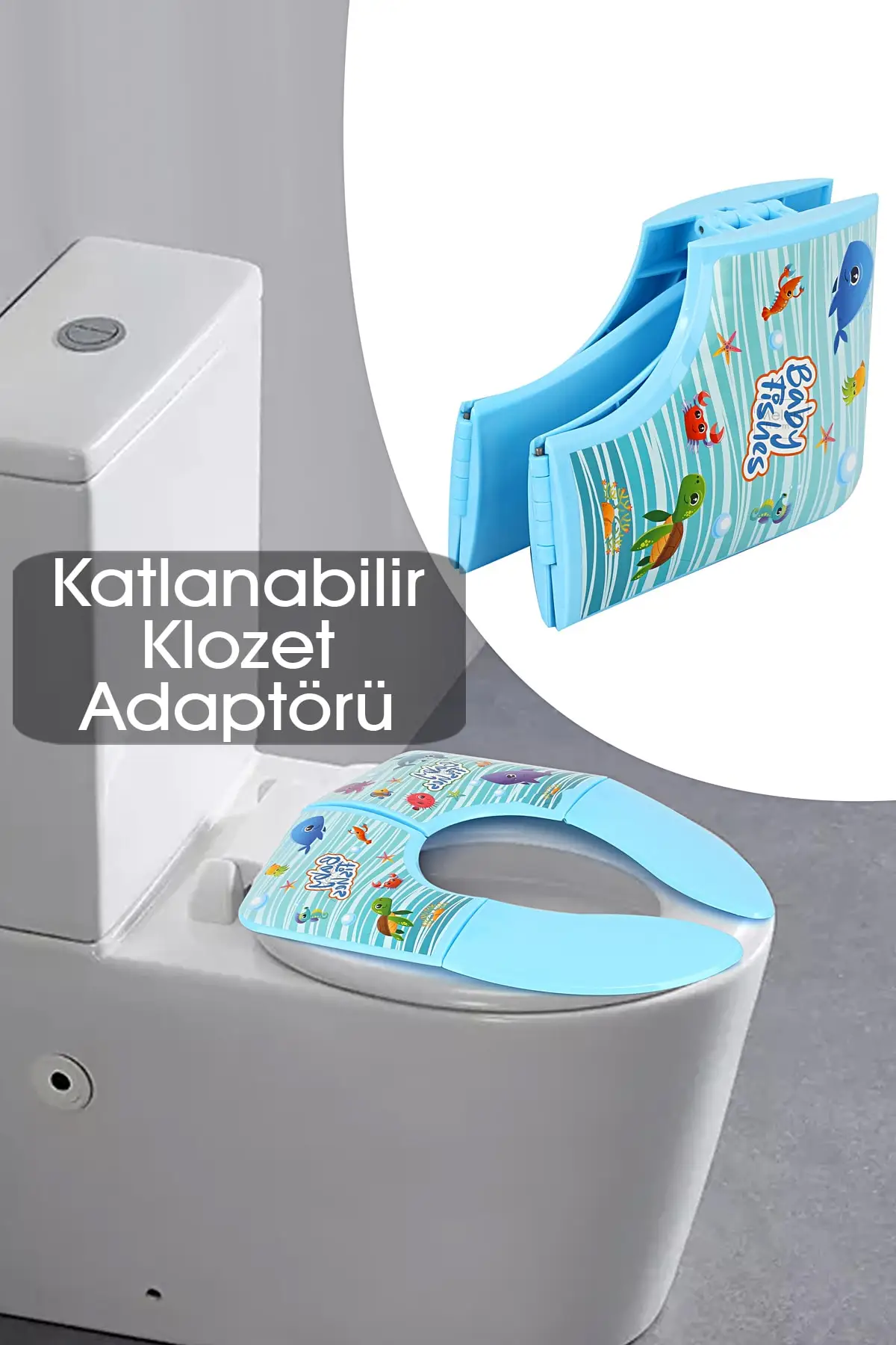 Portable Folding Child Toilet Seat Cover Adapter-Patterned Baby Toilet Alıştırma Seat Mavi