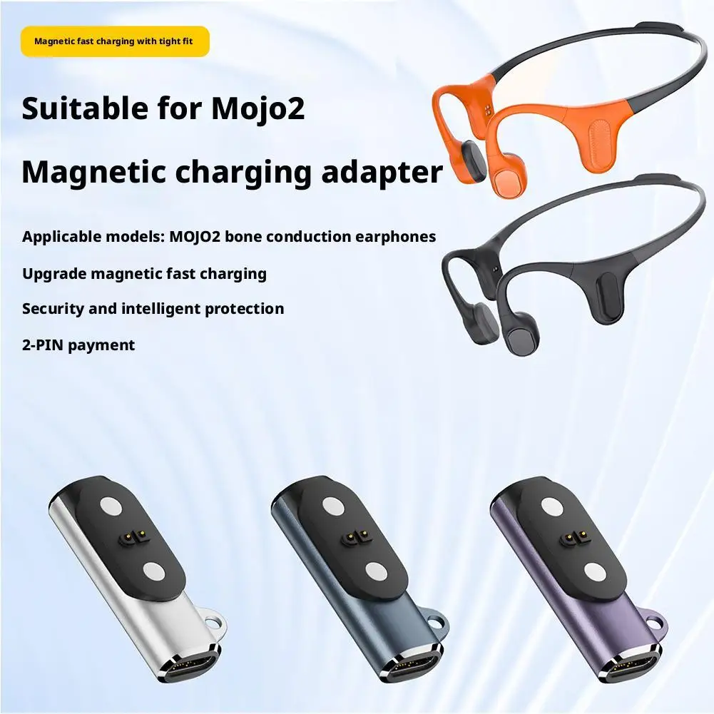 Adaptador de carga magnética para auriculares de conducción Mojawa, USB tipo C a paso de 2,5mm, contactos cuadrados terrazados de 4 pines, 2 uds.