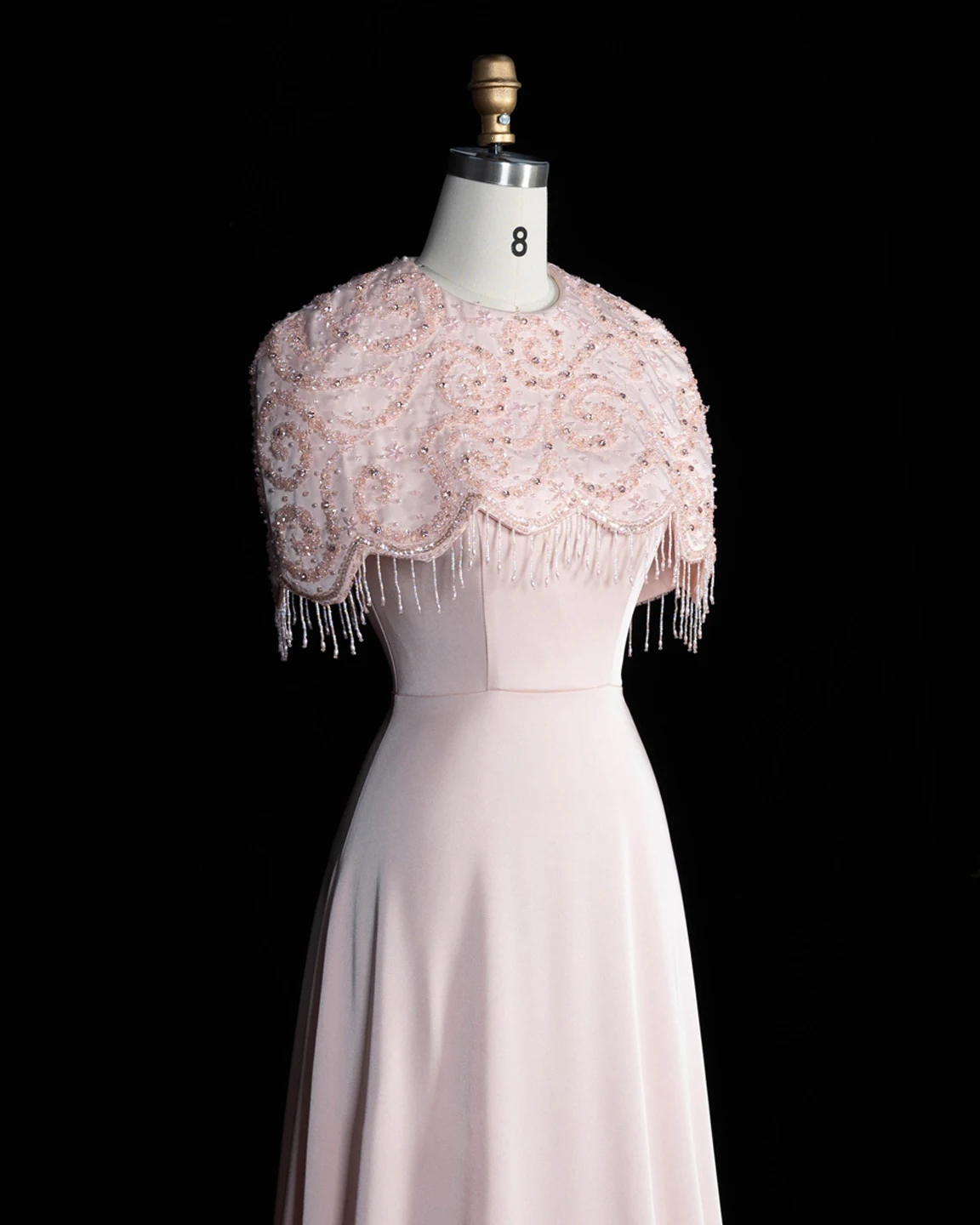 Sharon Said Abendkleid, elegantes A-Linien-Modell, Rundhalsausschnitt, Perlen, Quasten, Dubai, formelle Party, Hochzeitsgastkleid, SS614, nach Maß – Detail 12