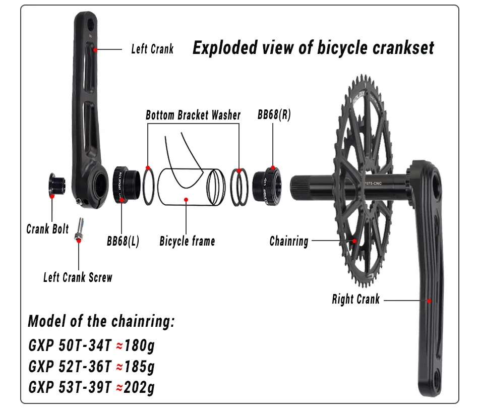 GOLDIX Ultraleichte Rennrad-Kurbelgarnitur Doppelkettenblatt 50-34T/52-36T/53-39T 165/170/175mm Vollständig CNC-gefräster Kurbelarm für Rennräder – Detail 2