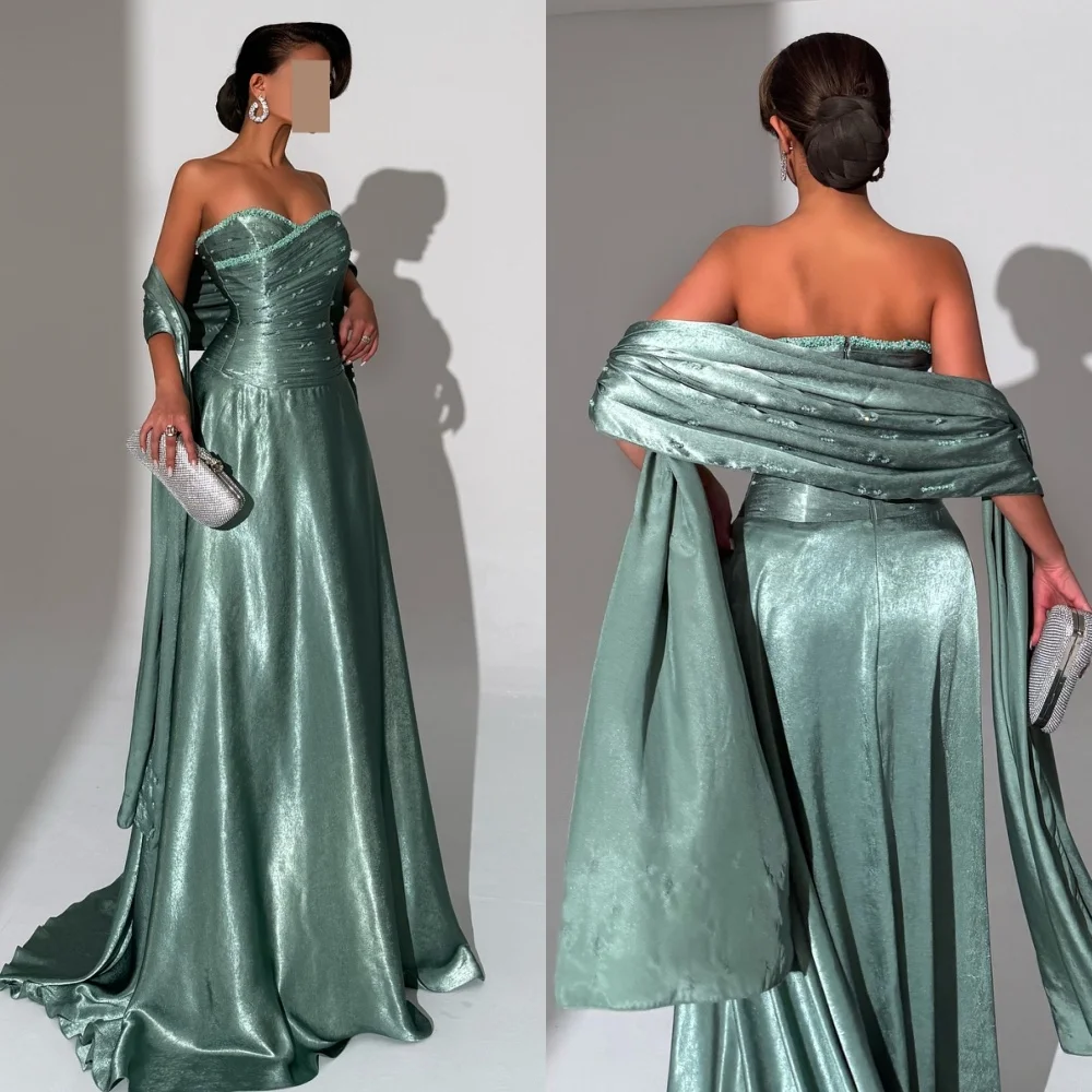 

Customized High Quality Matching Beading Pleat A-line Strapless Long Dresses Bespoke Occasion Dresses Sizes Available Classic