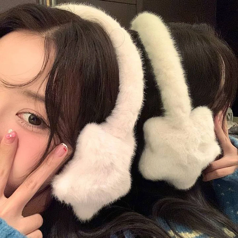 Y2K Star Plush Earmuffs Winter Cold Protection Women Ear Cover Warmer Plush Solid Color Ear Muffs Earflap Cycling Accessories