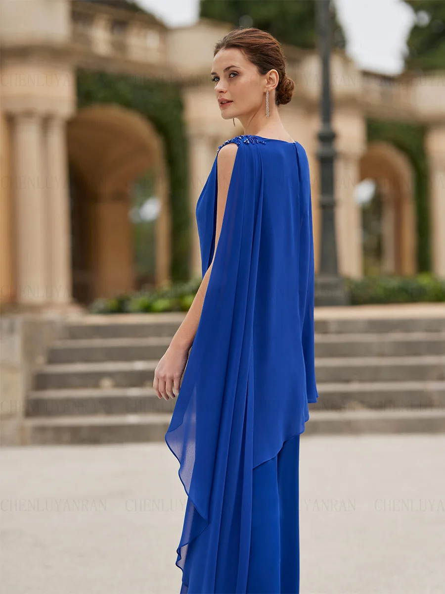 Simple Chiffon Mother of the Bride Dresses 2023 Jumpsuit Pleated Wedding Guest Gowns Pant Suit Beading Dress Women For Wedding