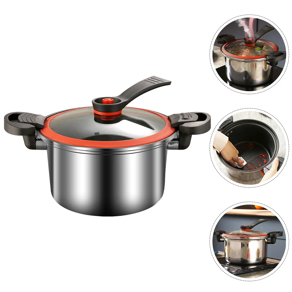 

Stainless Steel Pressure Cooker Household Nonstick Soup Pot Micro Low Pressure Cooking Pot Double Handles Heat Resistant For