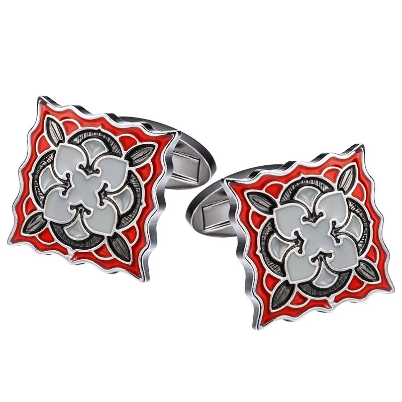 

KFLK Jewelry shirt cufflink for mens Brand Red enamel Cuff link Wholesale Luxury Wedding Buttons High Quality guests
