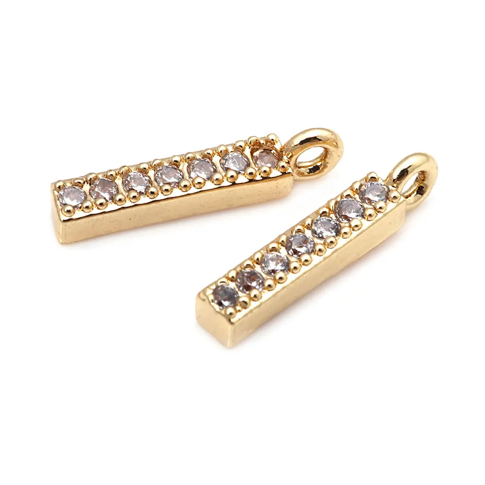 18K Gold Color Brass and Zircon Rectangle Tassel Charms Pendants High Quality Diy Jewelry Making Necklace Earrings for Women