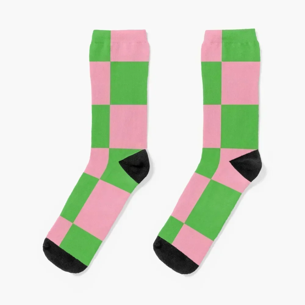 

Pink and Green checkered aka checkerboard pattern Socks christmas gifts kawaii heated winter thermal Women Socks Men's