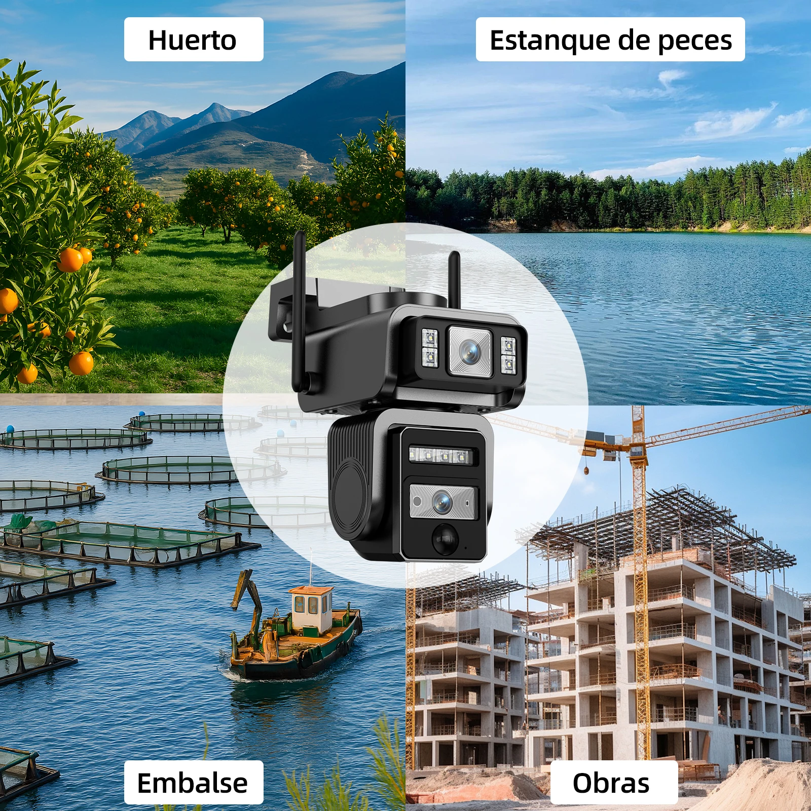 كاميرا مراقبة واي فاي خارجية: تصميم مزدوج العدسة، تعمل بالطاقة الشمسية (مع لوحة وبطارية)، مناسبة للتلفزيون الدائرة المغلقة #2