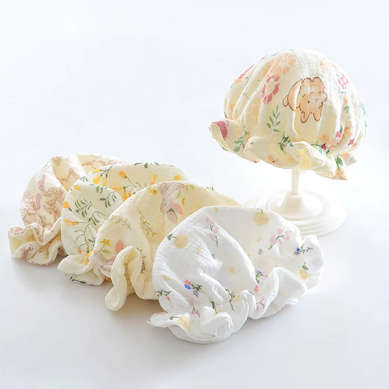 

0-3Month Newborn Fetal Hat Soft Cotton Infant Head Protection Beanie Drawstring Children Pullover Cap Cartoon Print Boy Girl Cap
