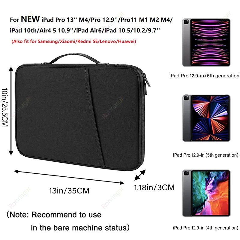 Tablet Sleeve Bag Case Fits 2024 iPad Pro 13 M4 12 9 Pro11 M1 M2 Air 4 5 Air6 10th Bag Samsung Lenovo Xiaomi Redmi Huawei Tablet