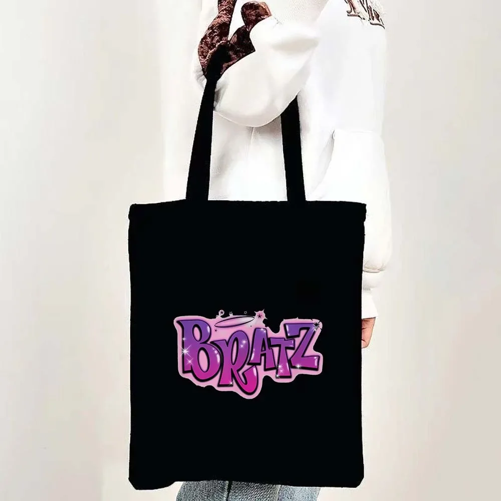 Sexy Lovely Cute Babygirl Bratz Doll Pink Girlz Cartoon Girl Women Shoulder Shopper Shopping Canvas Tote Bag Female Lady Handbag