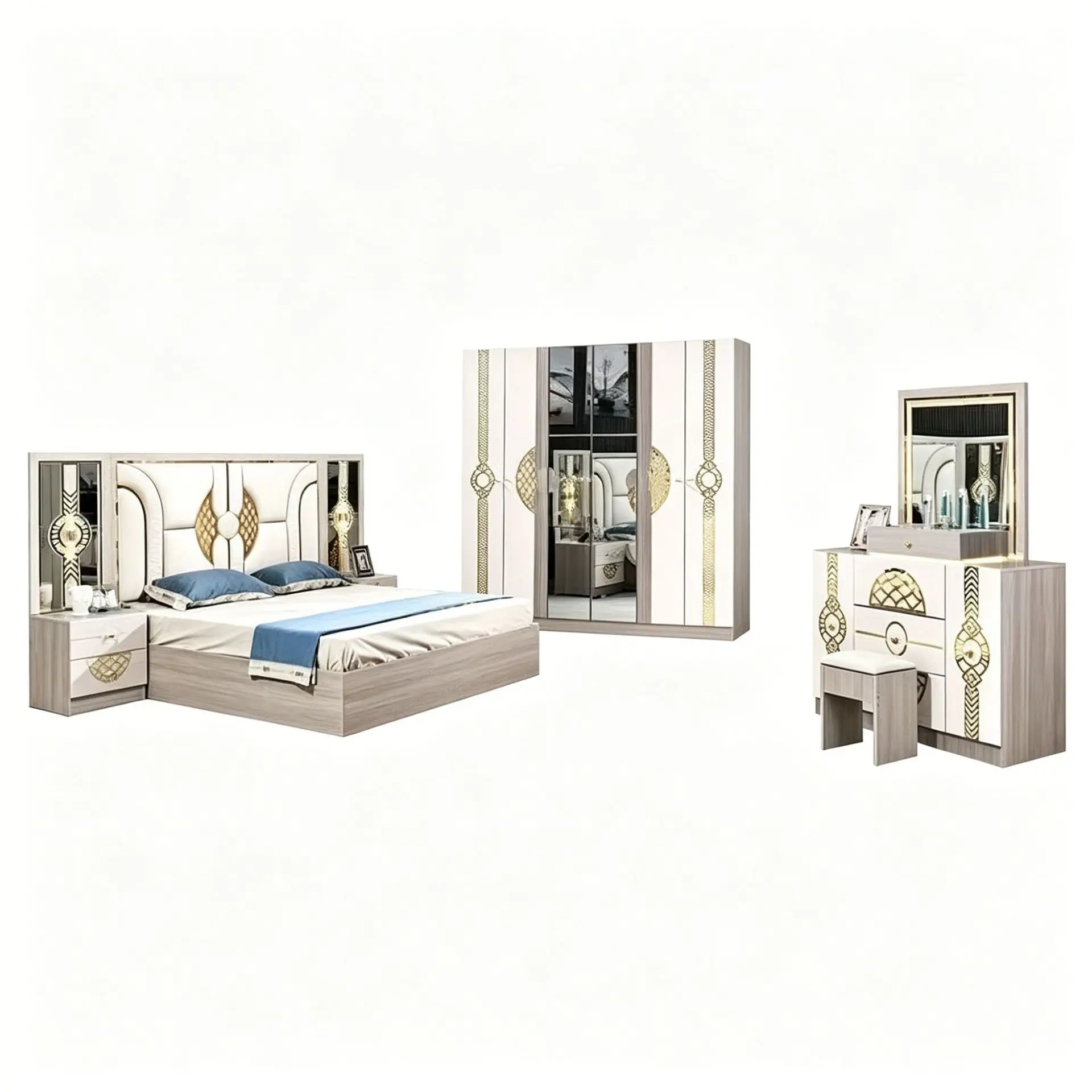 TFX098 modernes, luxuriöses Möbelset, Soft-Bag-Bett, Spiegelschrank, Schminktisch mit Spiegel