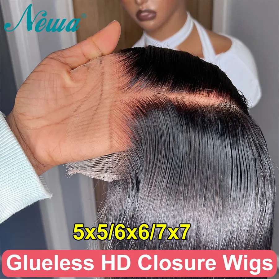 

Newa Hair 7X7/6X6/5X5 Glueless HD Lace Wigs Ready To Wear HD Lace Closure Wig Straight Human Hair Wigs Pre Plucked Melt Skins