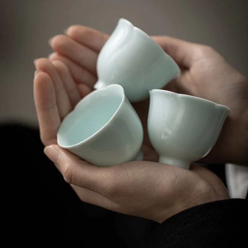 كوب زهور من السيراميك بلون سادة فنجان شاي كوب شاي كوب واحد إطار رفيع منزلي سيلادون شاي بورسلين أبيض كوب شاي ليتاريتي #1