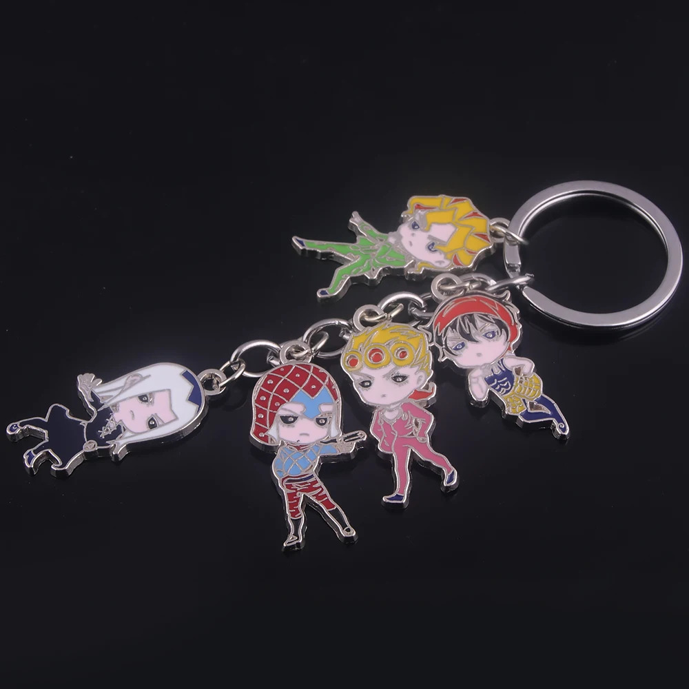 Anime JoJos Bizarre Adventur Keychain Kujo Jotaro Kira Yoshikage Jonathan Joseph Giorno Giovanna Figure Key Chain Props Jewelry