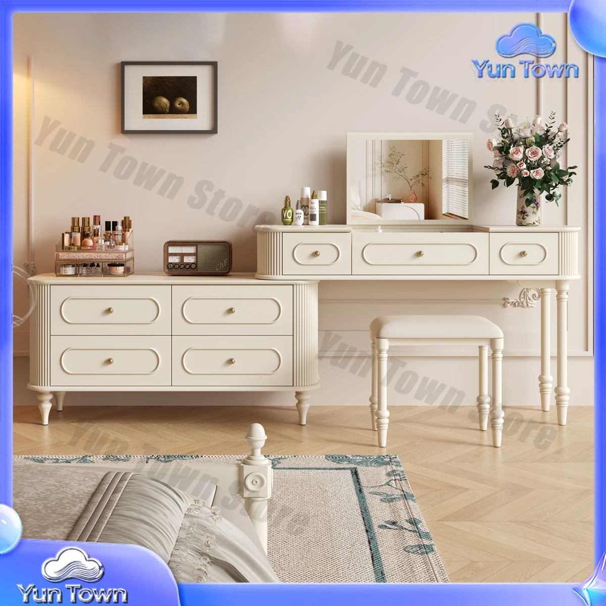 Vintage Vanity Makeup Nordic Antique Dressing Mirror Table With Girl Beige Dressers Study Dressing Mirror Table
