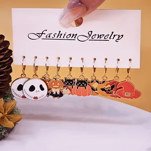 Ohrringe mit Öllegierungen für Frauen, Halloween -Künstlerserie, Fledermausspinnen -Web -Ghost -Kürbis, 10 Stück 12 Hauptverkaufsspinnen -Webring - №5