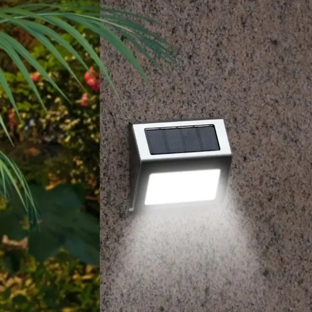 Solar Staircase Stainless Steel 3LED Ladder Light, Outdoor Rainproof Wall Light, Fence Light,Small Night Light, White Warm Light