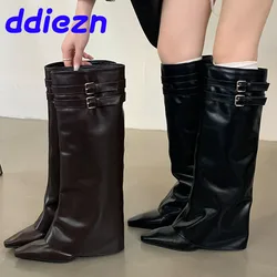 Moda szpiczasty nosek damskie długie botki zachodnie buty damskie obuwie designerskie nowoczesne damskie buty do kolan z obcasami