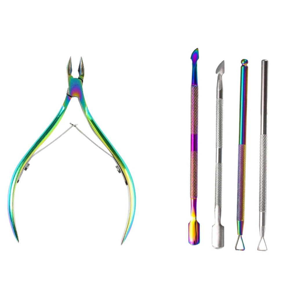 

5Pcs/Set Professional Stainless Steel Nail Cutter Scissor Nippers Remover Cuticle Pusher Manicure Tool Cutter Nipper Scissor set