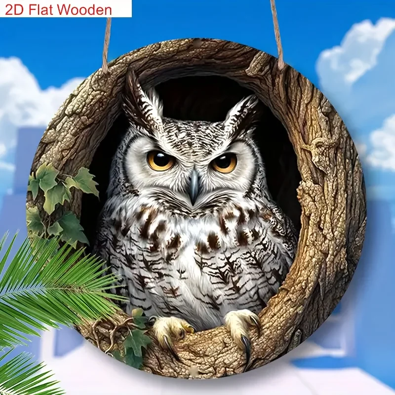 1pc Owl-Themed Wooden Decorative Sign, Classic Style Owl And Branch Design, Featherless, No Power Required, Universal for Porch,