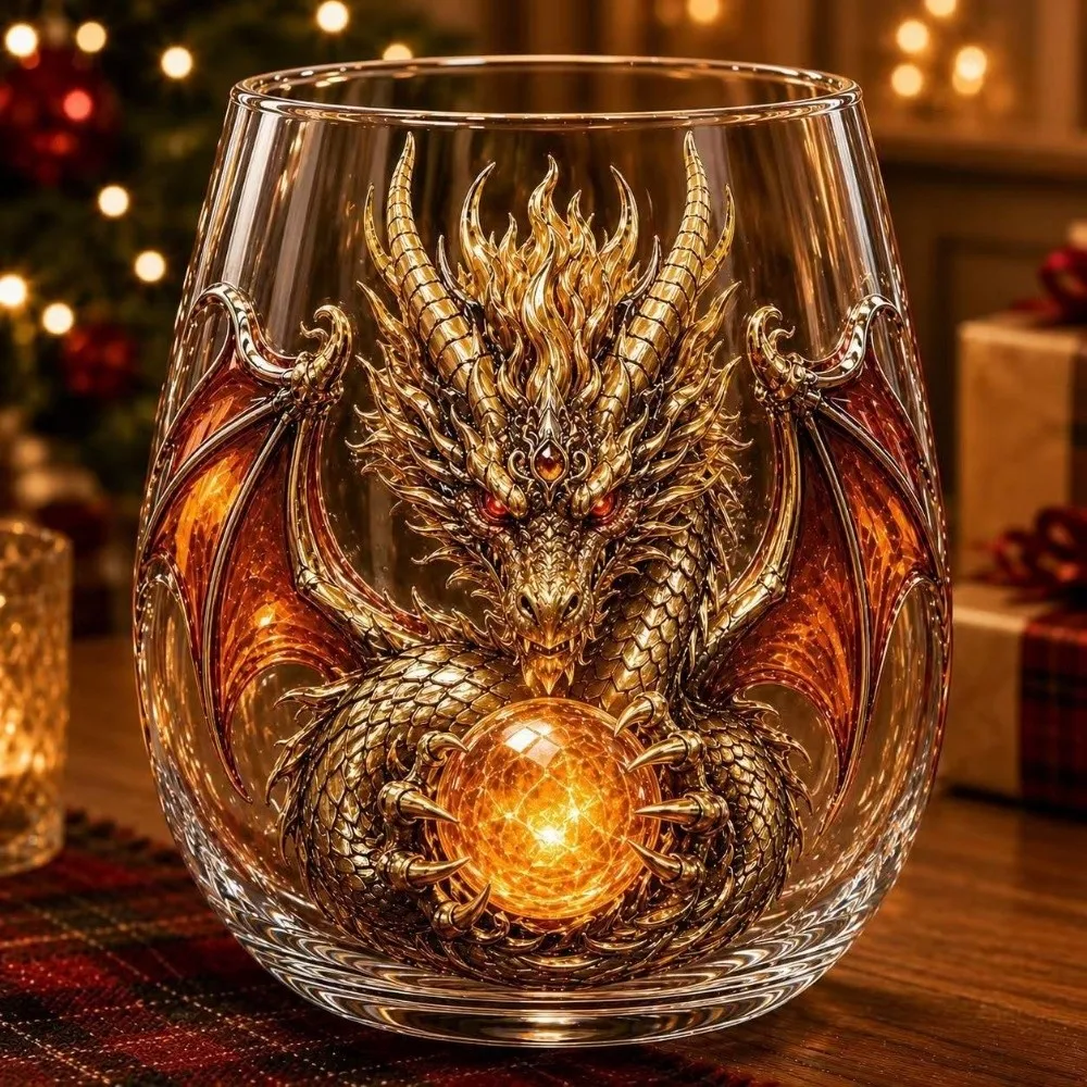 Mystical 2D Print Halloween Glass Witch Dragon Wine Glass Gothic Pumpkin Halloween Art Cup Party Decor