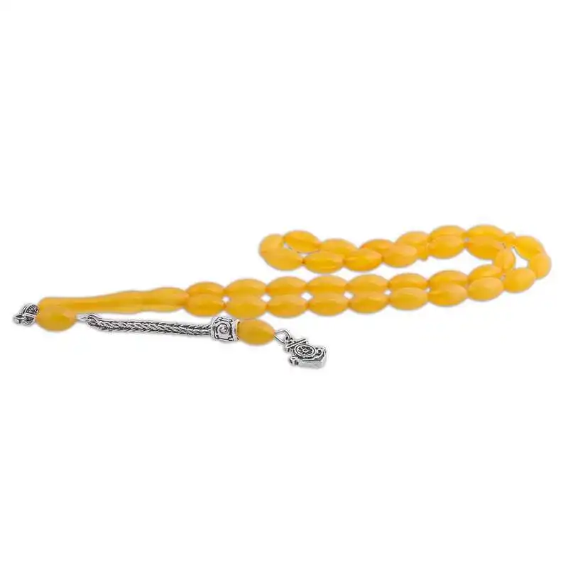 Silver Anchor Tasseled Powder Amber Rosary Natural Stone Beads 33 Tasbih Rosary 925 Sterling Silver Tasseled, Islamic Muslim Tasbih Allah Men Women Meditation jewelry, Tasby, Unisex