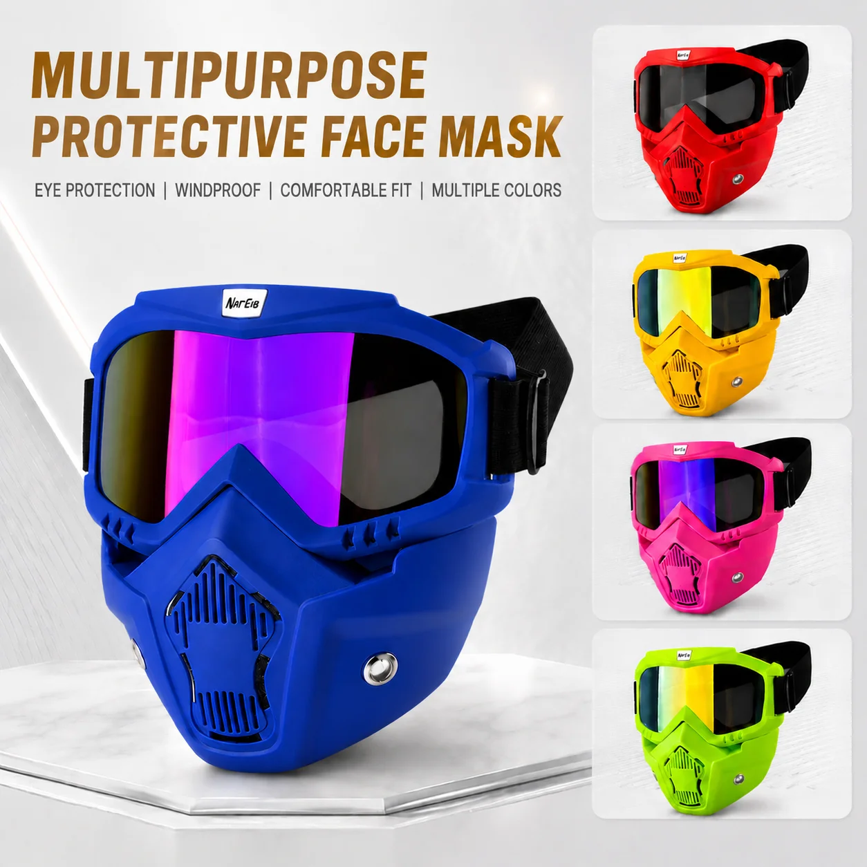 Detachable Face Mask Goggles, Windproof & Dustproof Full-Face Protective Gear for Motorcycles & Motorbikes
