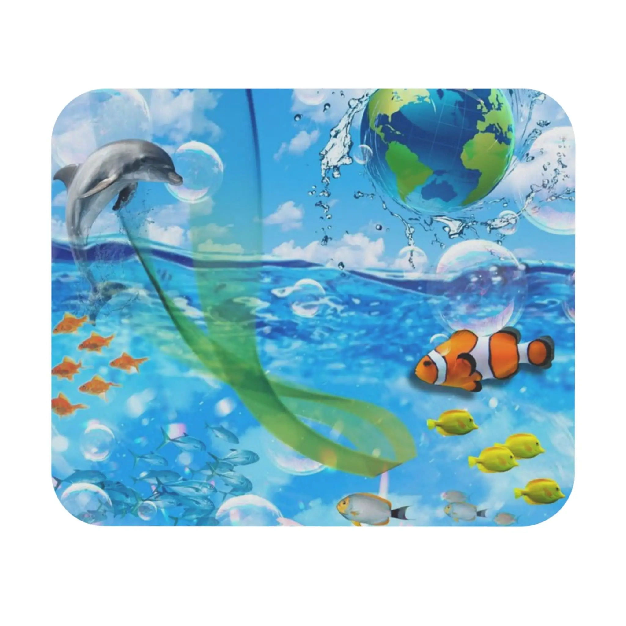 Frutiger Aero Tropical Aqua Fish Print Quadratische Mauspads Lock Edge Gaming-Mauspad, Mauspad, Tastaturmatten, 22 x 18 cm