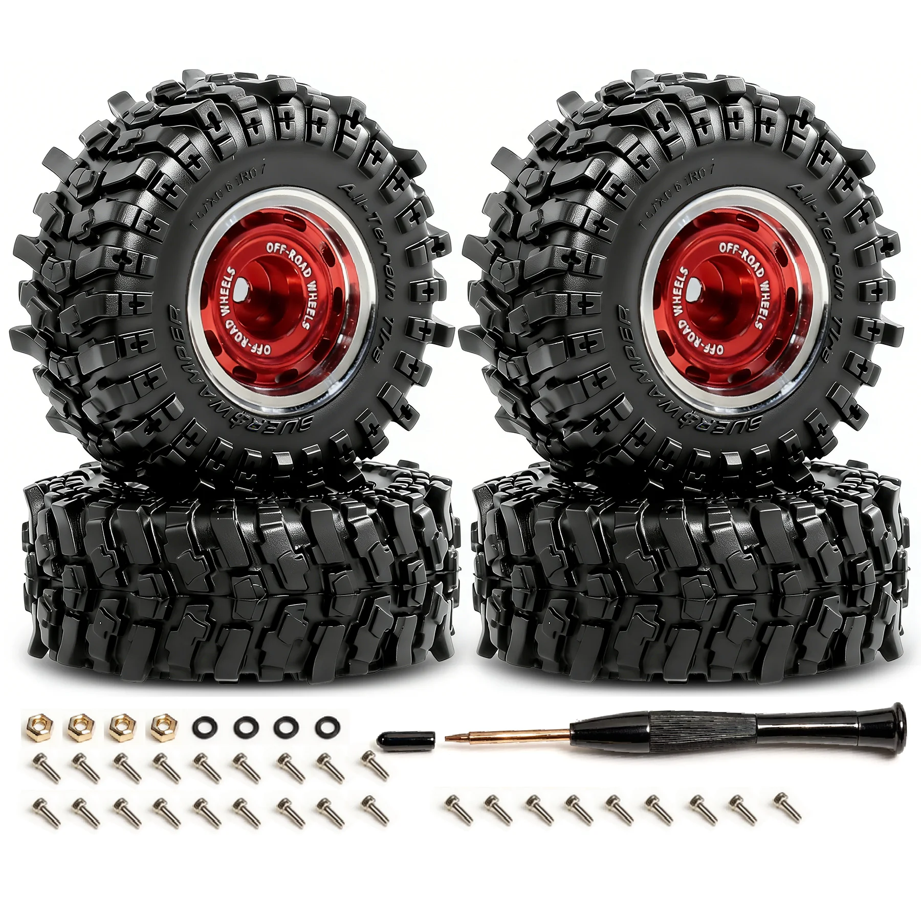 4 Stück Aluminium 0,7 Beadlock-Räder und -Reifen für 1/30 SCX30 1/32 Red Cat Ascent-32 RC Crawler