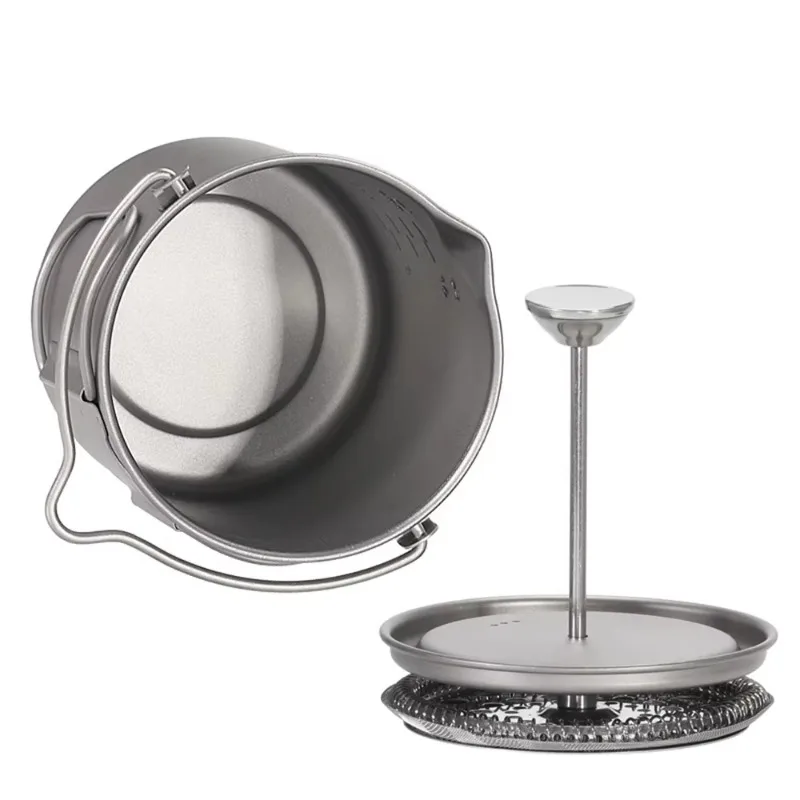 750ml Titanium French Press Coffee Maker Mug with Lid, Outdoor Camping Lightweight Coffee Cup Pot gallery 1