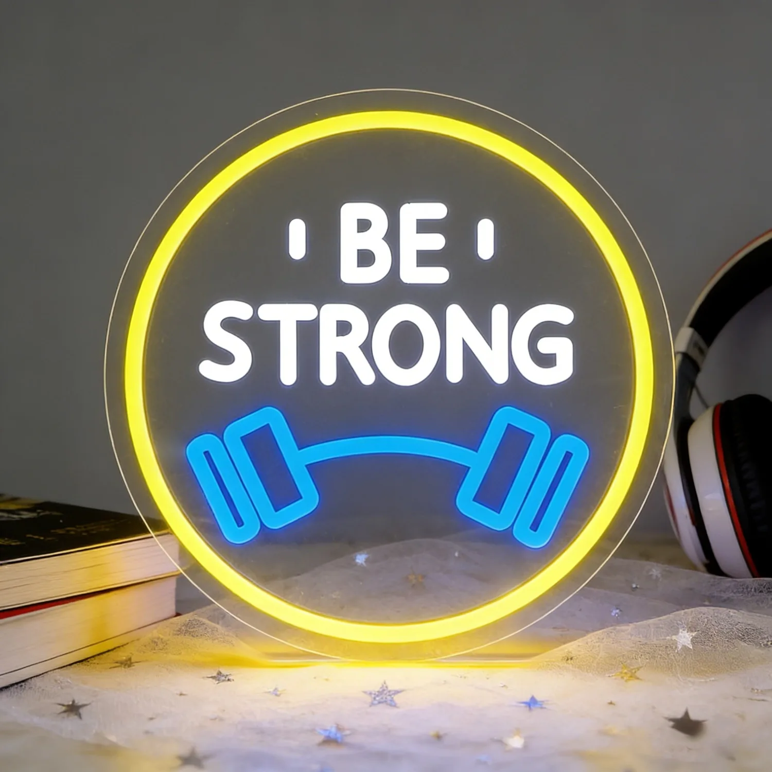 

Неоновая вывеска «Be Strong» с регулируемой яркостью, тематическая неоновая лампа для фитнеса с дизайном гантелей, для домашнего спортзала, тренировочного зала, декора стен, лампа с питанием от USB