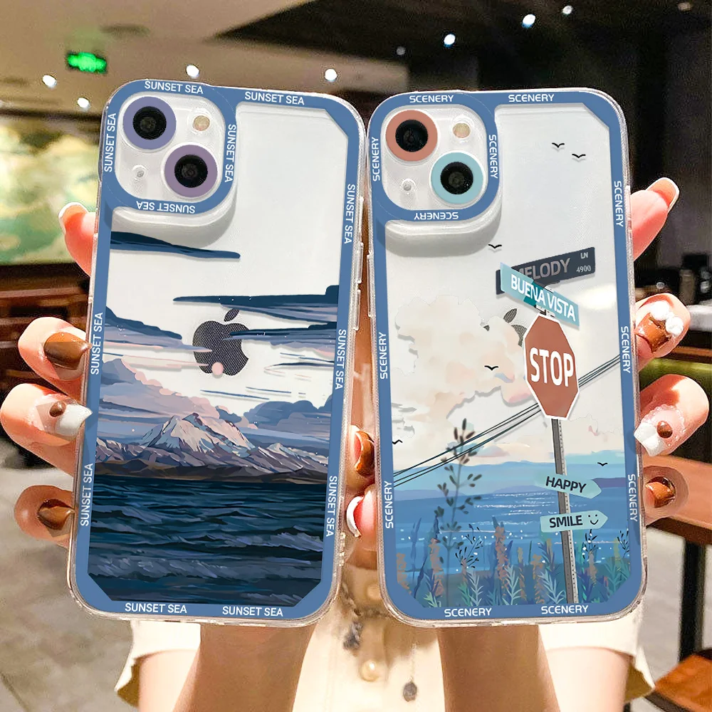 Scenery Sunset Phone Case For IPhone 11 14 12 13 Pro Max iphone11 14promax XR XS Max X 7 8 Plus SE 2020 Shockproof Clear Cover