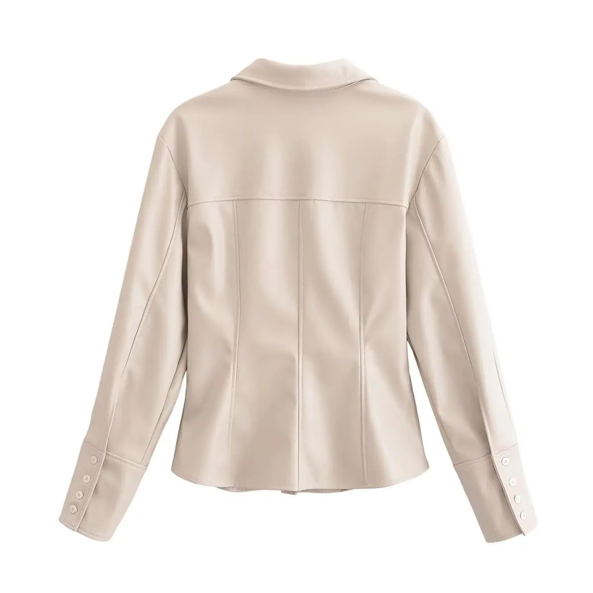 UETEEY 2024 Artificial Leather Slim V-neck Shirt Female & Ivory White True Pocket Princess Sleeve Waist Clothing Supply Chain