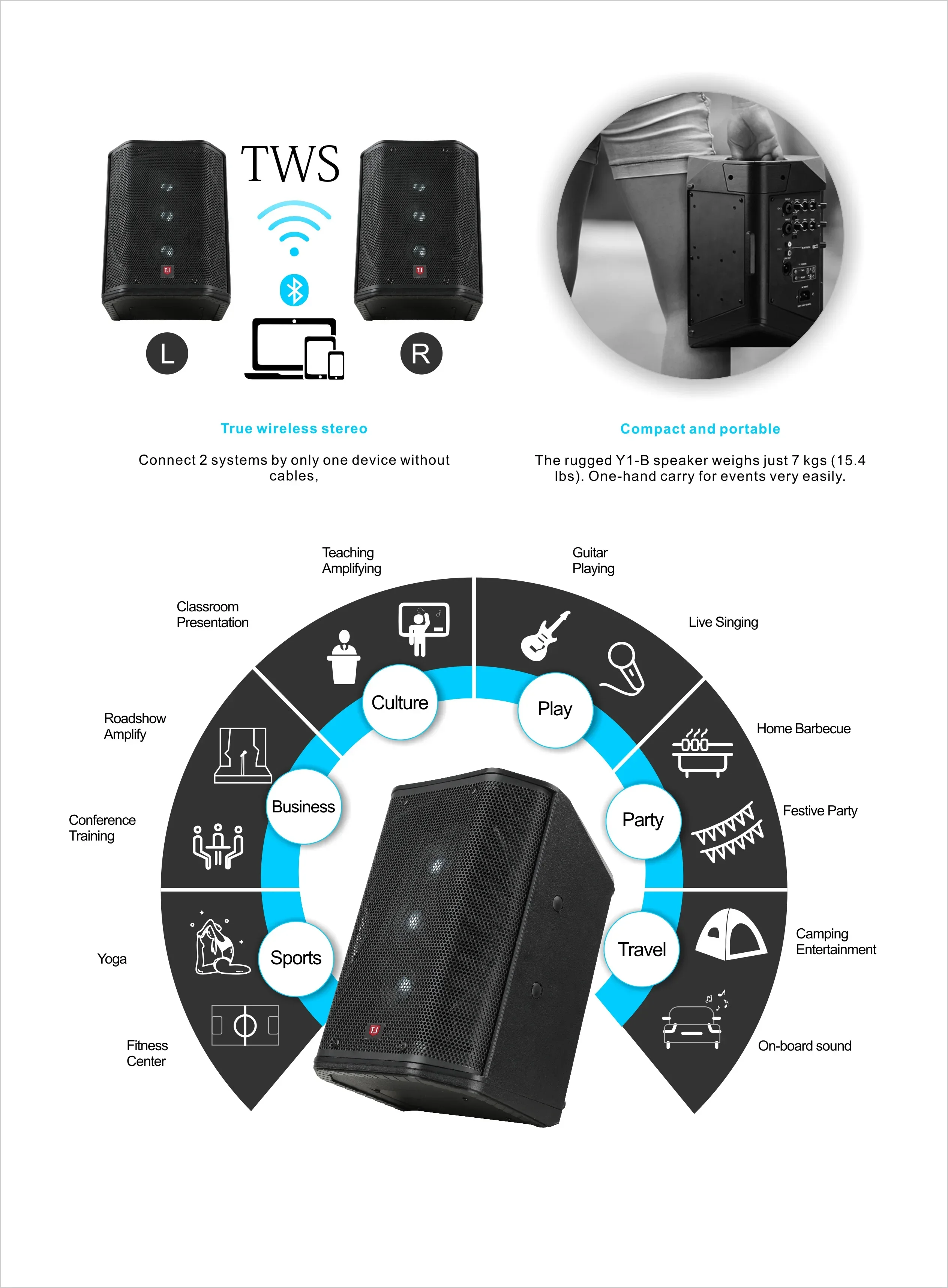 

New T.I Pro Audio Small Portable Pa System Full Range Speaker 6.5 Inch Active Bluetooth Battery Party Speakers Box