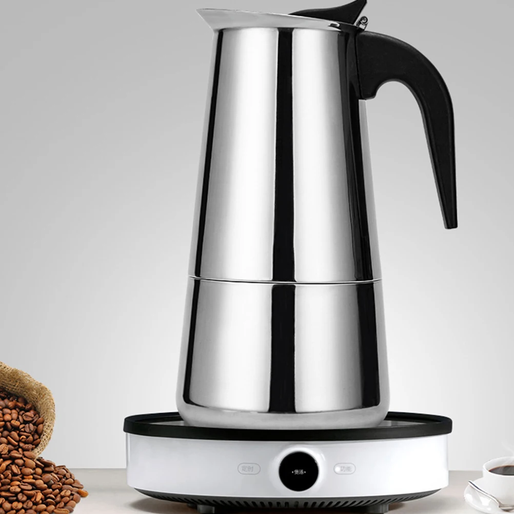 

Stainless Steel Coffee Pot Aluminum Body Safety Valve Home Office Stovetop Mocha Coffee Maker Rapid Brewer Kitchen Accessories