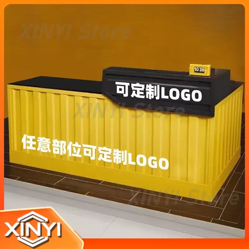Industrial Style Wrought Iron Bar Counter for Container Dessert Shop Billiards Hall Creative Retro Corner Front Desk