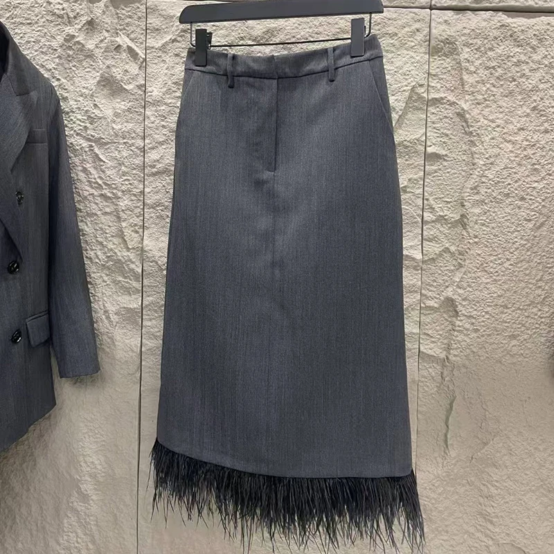 Women\'s Wool Blazer + High Waisted Hip Half-body Skirt, Fashion Feather Suit, High Quality Top Skirt, Fall, New, 2024,y2k