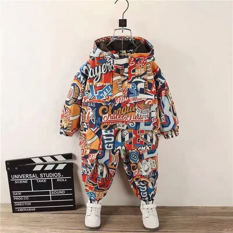 Spring Autumn Woman 2 Piece Sets Fashion Cartoon Toddler Boys Clothes Hooded Coat and Pant Set