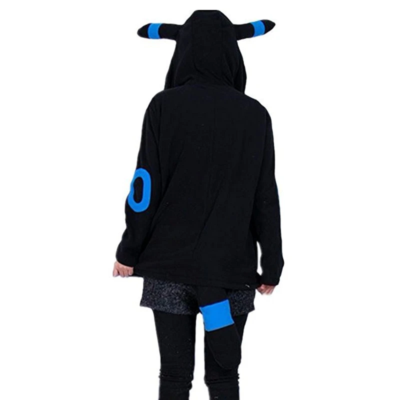 Hoodies de mistura de algodão para mulheres, pulôver, tops, jaqueta, casacos, moletom, outwear, manga longa, desenho animado de anime, umbreon, fofo, 2022