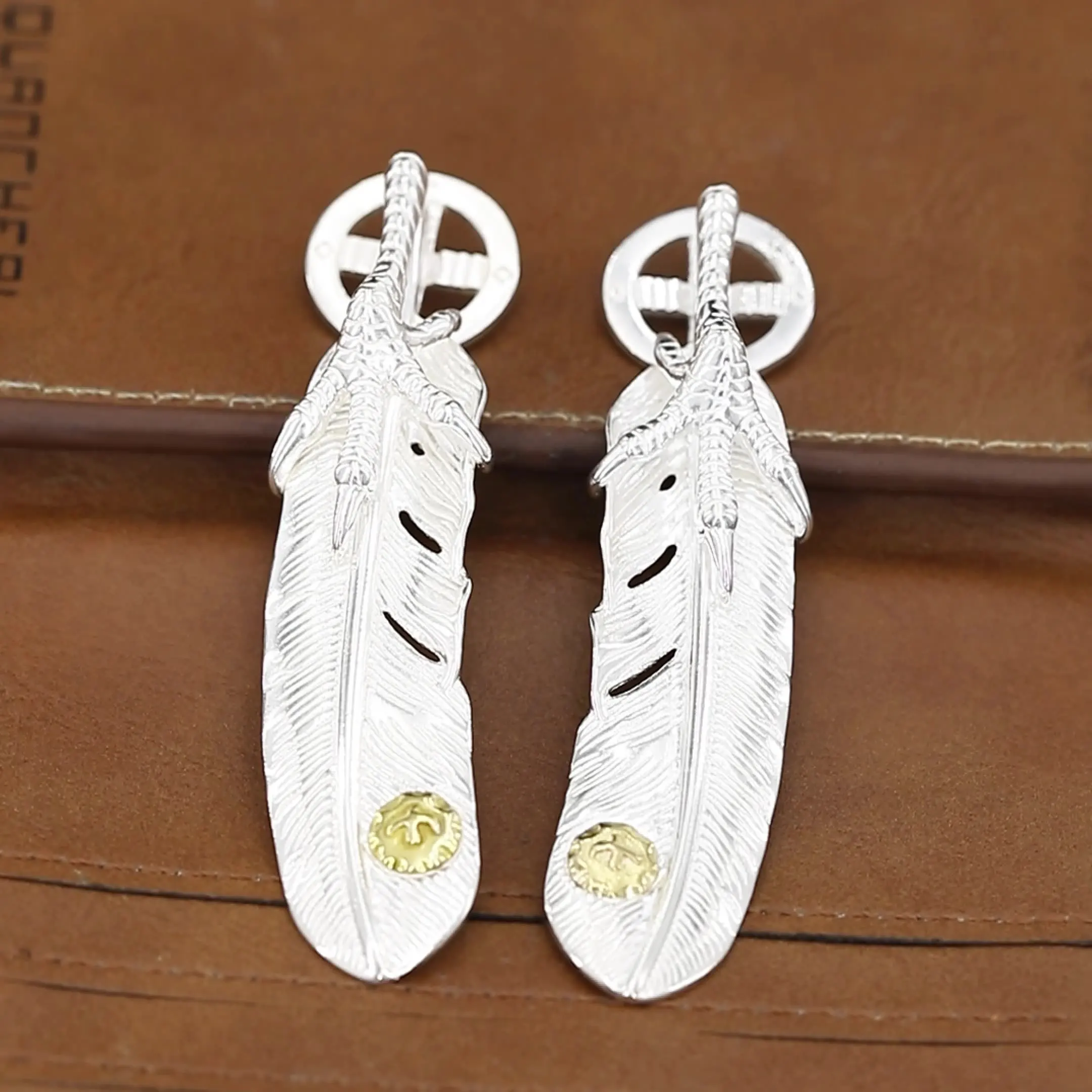 gear-ciondolo-con-piume-ad-artiglio-d'aquila-set-di-catene-tribali-con-accento-in-rame-argento-925-coppia-di-ciondoli-a-strati-streetwear