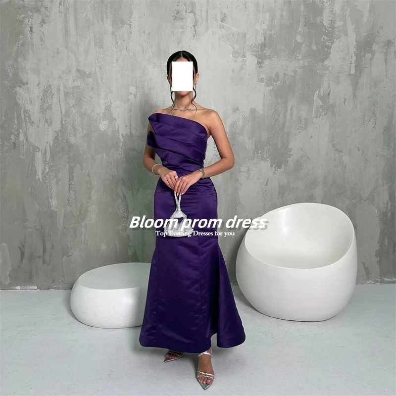 

Bloom Purple Saudi Arabia Evening Party Dresses Satin One Shoulder Prom Dress Dubai Sleeveless Simple Special Occasion Gowns