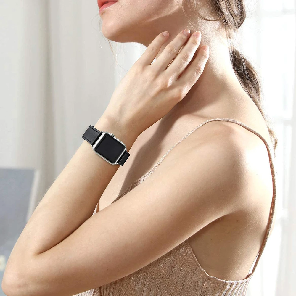 Pulseira de couro colorido para apple watch 44mm 45mm 42mm 41mm 40mm 38mm pulseira para iwatch série 3 4 5 6 se 7 banda