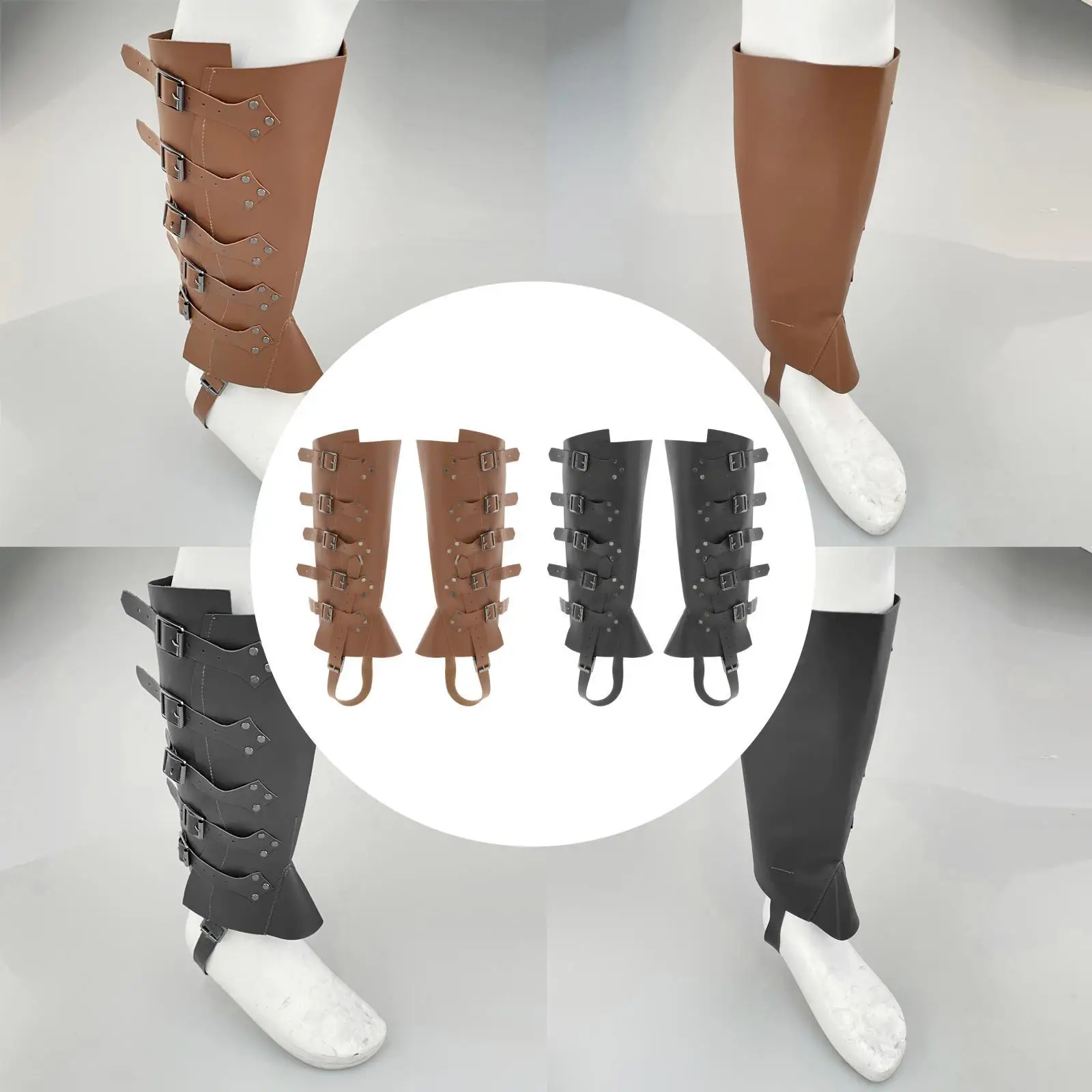 

1 Pair Medieval Renaissance Leg Leather Armor Part Warrior Shoes Boots Cover
