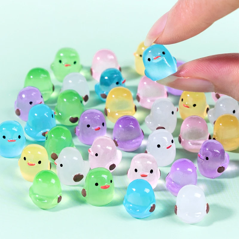 10Pcs Luminous Chick Miniature Resin Figurines Glow in the Dark Cartoon DIY Landscape Decor for Home Garden Micro Scene Gifts