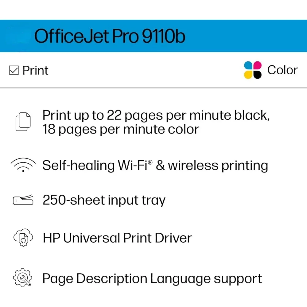 9110b Wireless Color Inkjet Printer, Print, Duplex Printing Best for Office